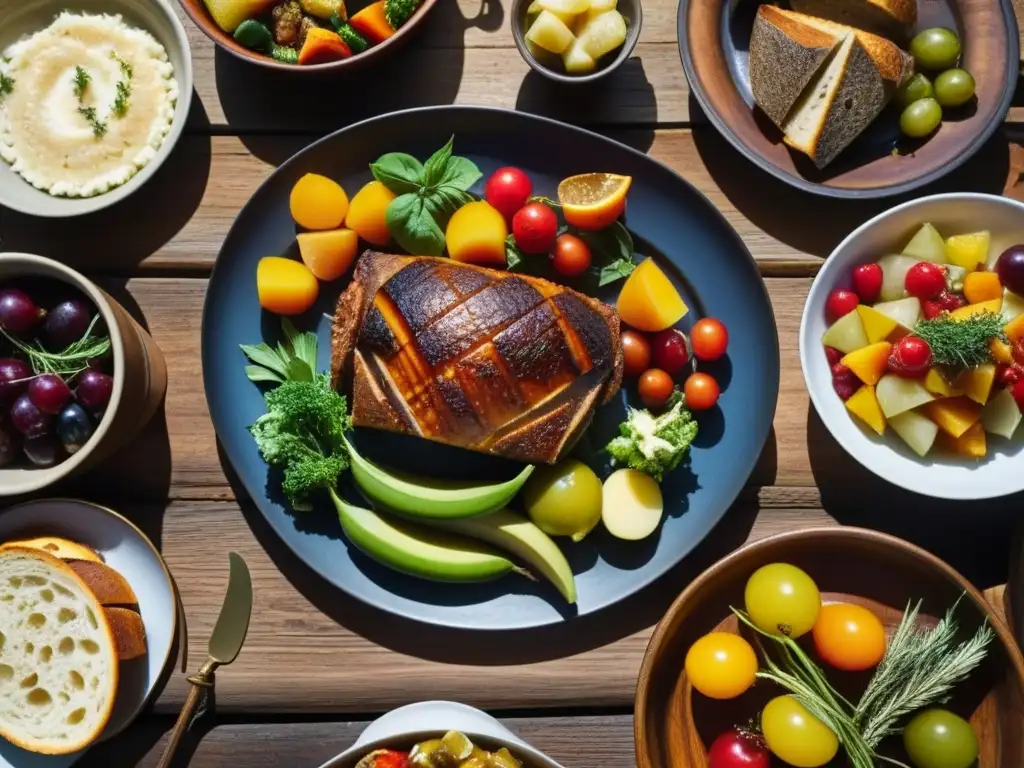 Un festín medieval exquisitamente elaborado en una mesa de madera