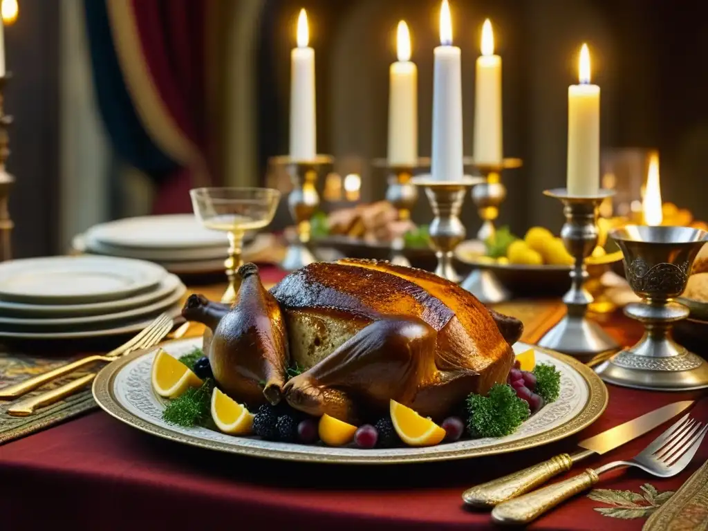 Banquete medieval: festín de colores y sabores históricos Un festín medieval con recetas históricas de Europa en la Edad Media, resplandece con colores y sabores vibrantes