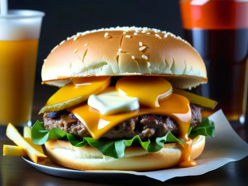 Un festín moderno: hamburguesa grasosa, papas doradas y refresco azucarado