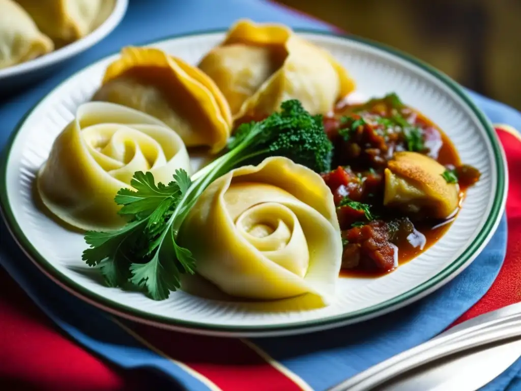 Un festín de platos tradicionales de Europa del Este como borsch, pierogis y rollos de repollo, destacando la rica herencia culinaria