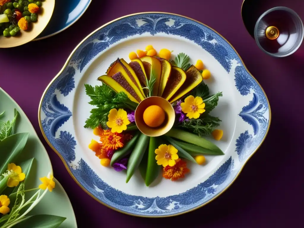 Delicia Real: Plato de realeza español, detallado y exquisito Un festín real: un plato suntuoso inspirado en la cocina real española, con influencia de la monarquía, detallado y exquisito