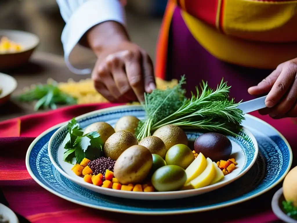 Un festín sagrado: manos expertas preparando comida para el Inti Raymi festín sagrado