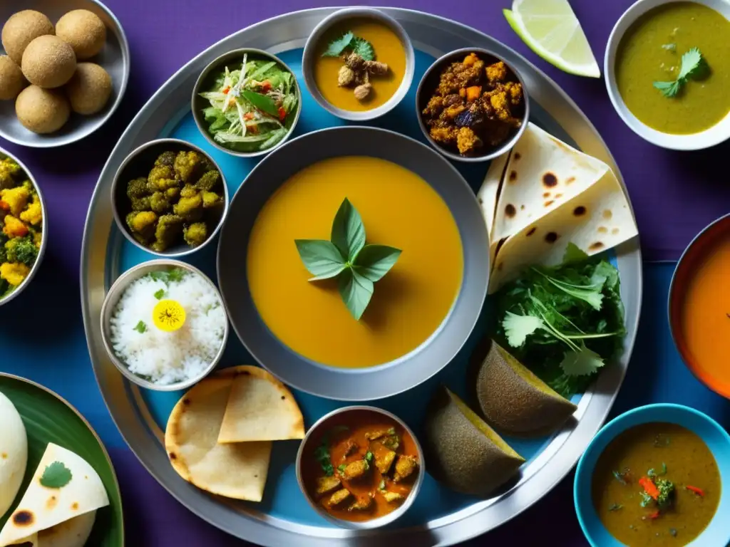 Un festín de Thali tradicional con recetas históricas y culturas culinarias vibrantes de Sur de Asia