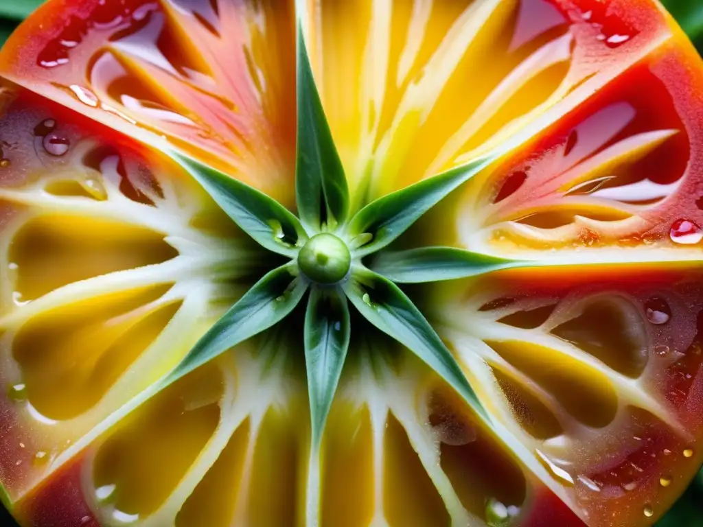 Una foto detallada de un tomate de antaño vibrante rodeado de hierbas frescas, creando una escena visualmente impresionante y apetitosa