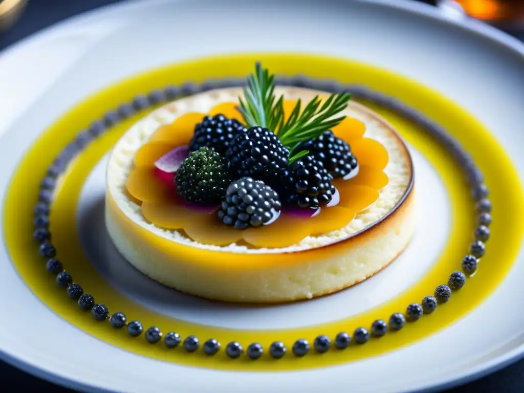 Una fusión elegante de la influencia culinaria francesa en Rusia, plasmada en un exquisito plato con blinis y caviar