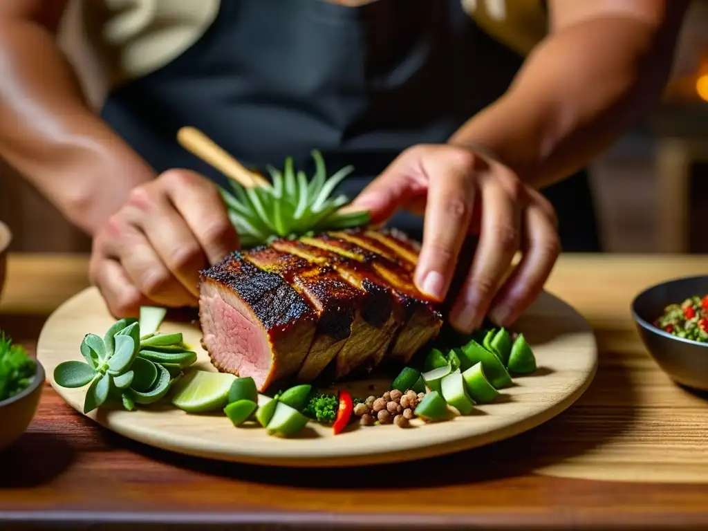 Transformación gastronómica del cerdo en América: Un chef hispano sazona con maestría un suculento plato de cerdo