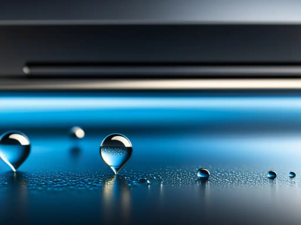 Gotas de agua condensadas en un moderno y eficiente equipo de refrigeración, reflejando una cocina futurista