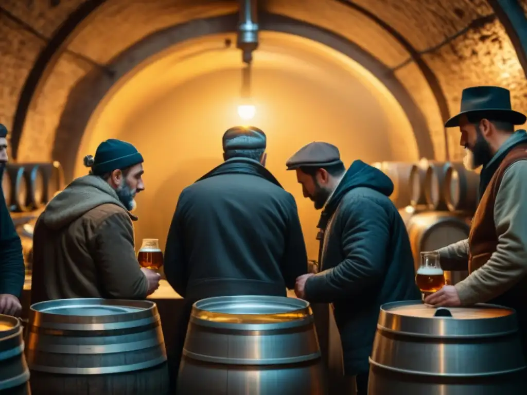 Grupo elaborando cerveza en bodega clandestina en Europa del Este