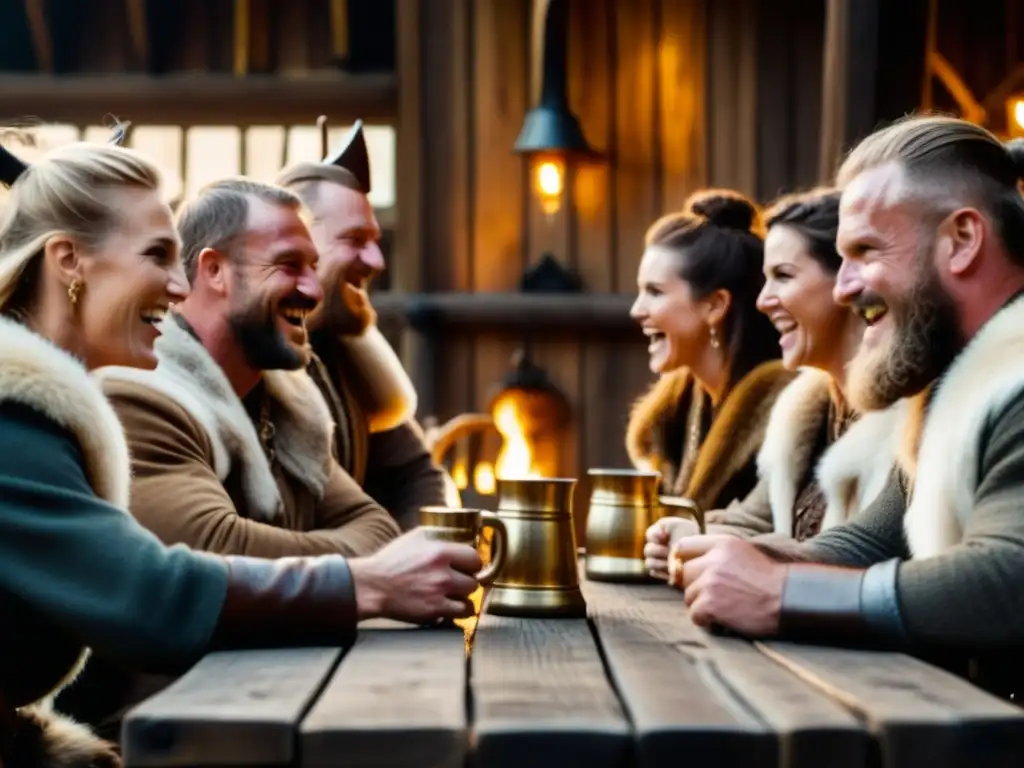 Grupo de vikingos en una taberna, compartiendo cerveza era Vikinga elaboración significado