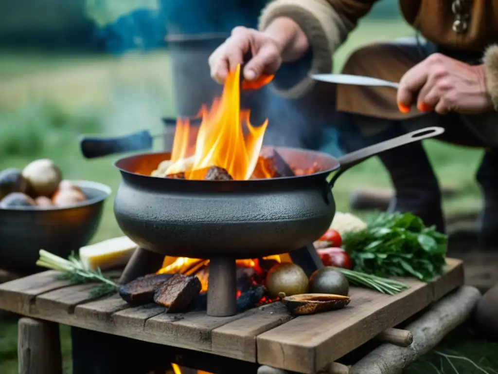 El guerrero vikingo prepara una nutritiva comida para la batalla