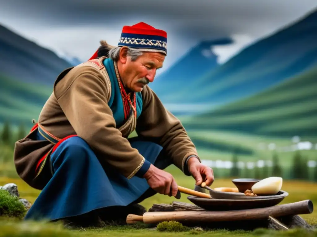 Un hábil pastor sami modela utensilios de cocina con materiales naturales de Escandinavia, en armonía con la naturaleza