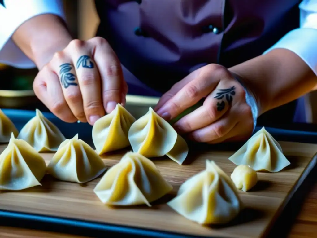 Las hábiles manos de un chef crean dim sum chinos, reflejando la influencia culinaria en el sudeste asiático