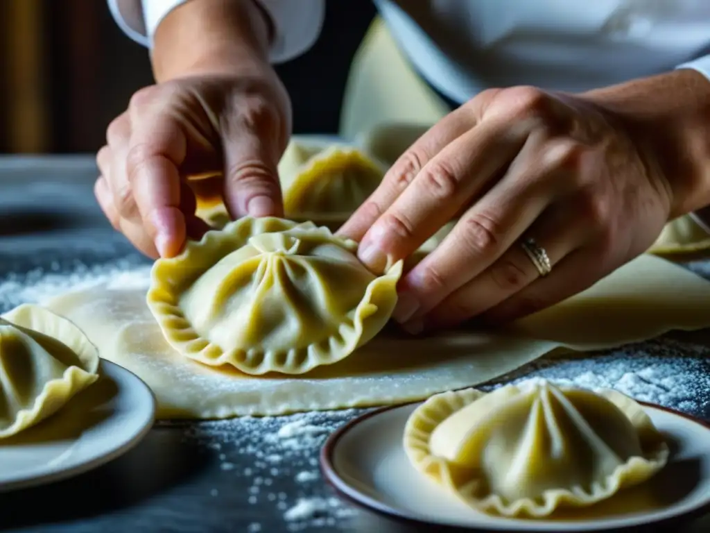 Las hábiles manos de un chef experto crean Pierogi, resaltando la historia y la cultura polaca en la cocina