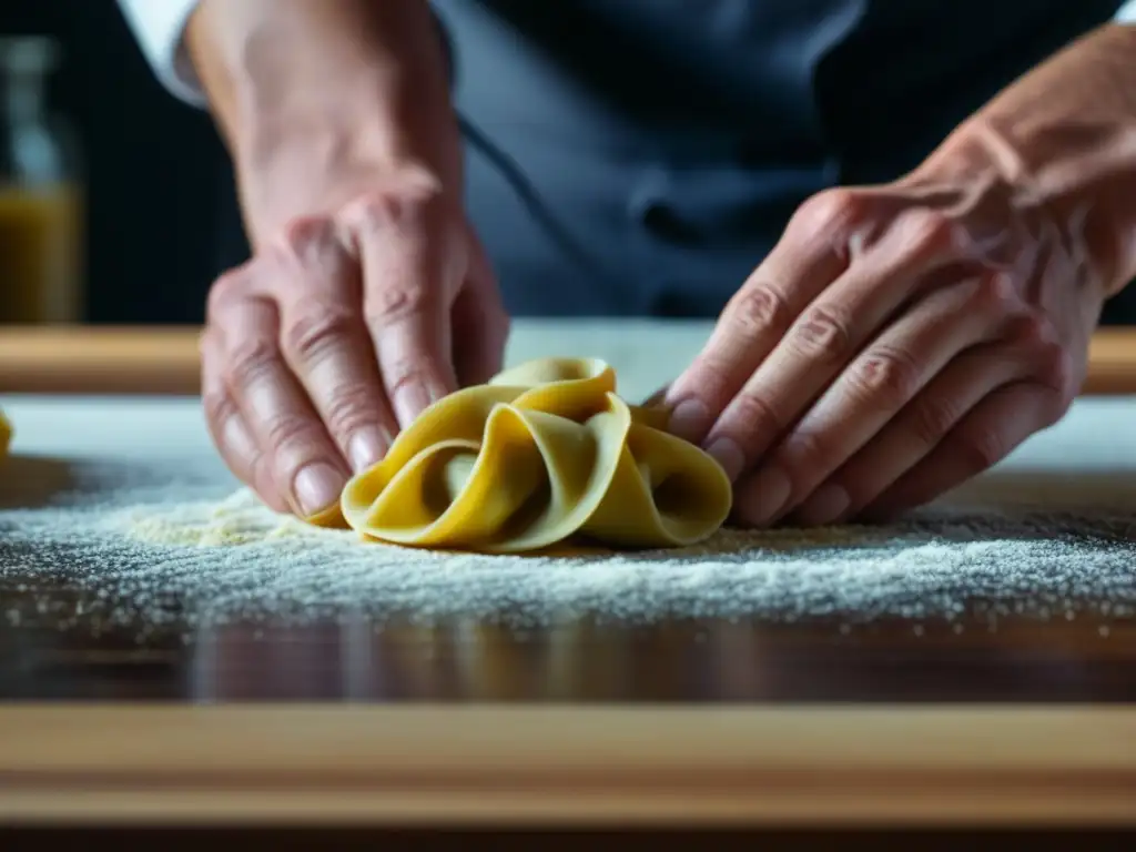 Las hábiles manos del chef dan forma al delicado tortellini, mostrando la dedicación en la creación