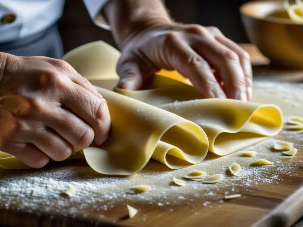 Las hábiles manos del chef moldean la pasta fresca, mostrando la influencia italiana en la comida con destreza