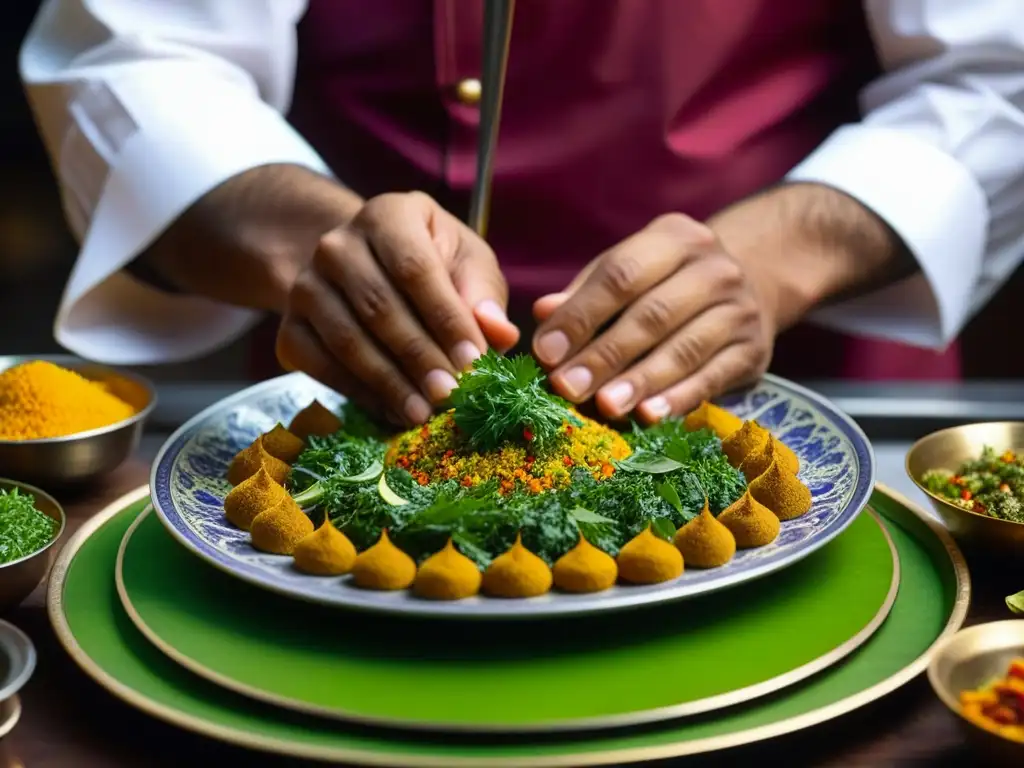 Las hábiles manos de un chef preparando con precisión la cocina Mughal en el resurgimiento culinario del siglo XXI