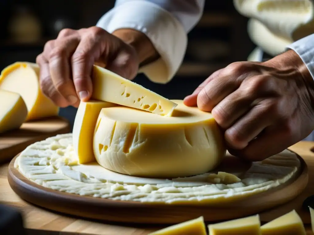 Las hábiles manos de un maestro quesero moldean un queso europeo, reflejando la influencia europea en producción quesera