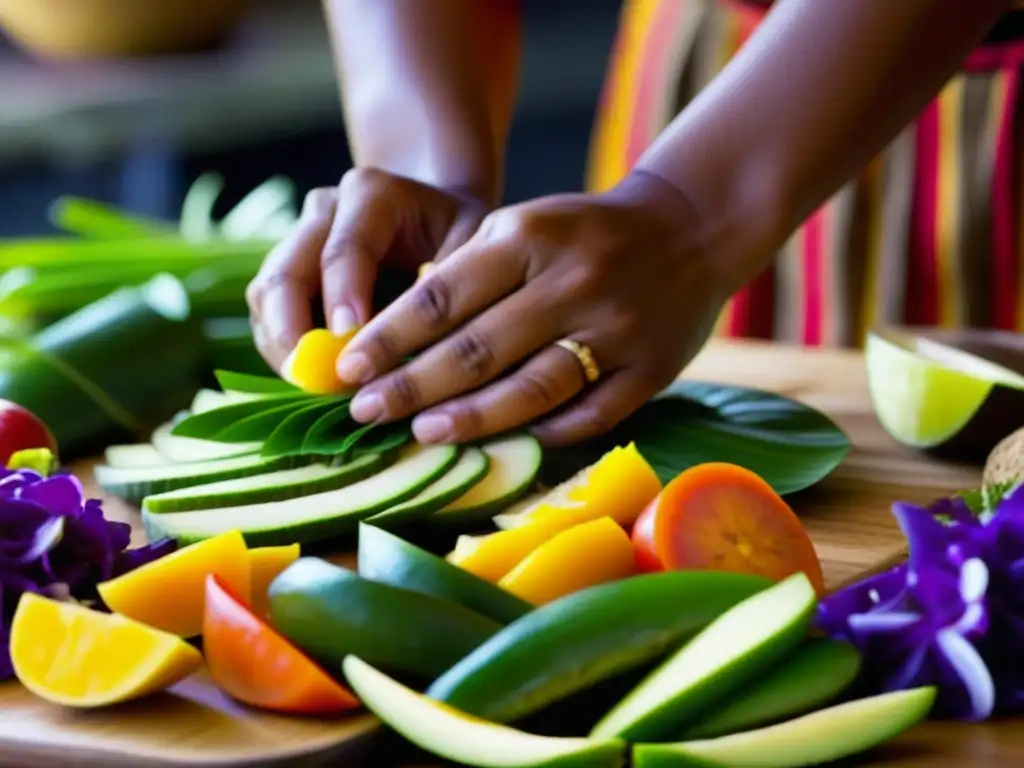 Las hábiles manos de una mujer isleña del Pacífico preparan recetas históricas, mostrando el impacto de la globalización