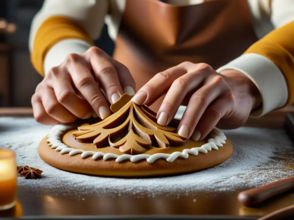 Las hábiles manos del panadero forman intrincadas figuras de masa de jengibre, mostrando la artesanía en la creación de repostería tradicional