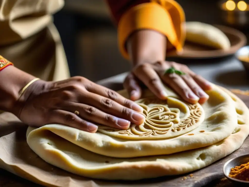 Las hábiles manos del panadero moldean el naan, revelando la receta tradicional