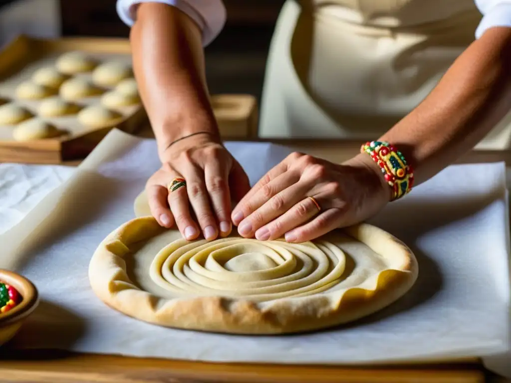 Unos hábiles manos elaboran recetas tradicionales de Pamplona históricas con destreza, en una escena llena de cultura y tradición culinaria