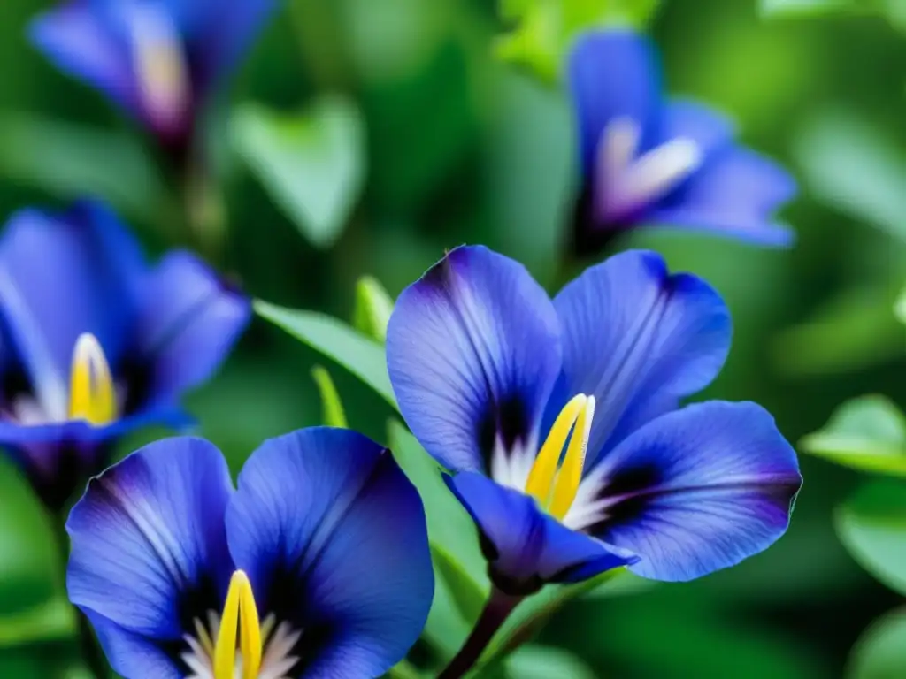 Hermosas plantas históricas poder antioxidante en jardín exuberante, flores moradoazul vibrantes en primer plano