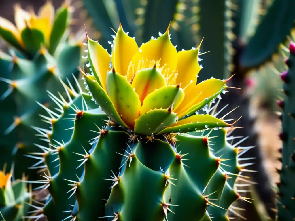 Hermoso detalle de un nopal en el desierto, con higos chumbos vibrantes