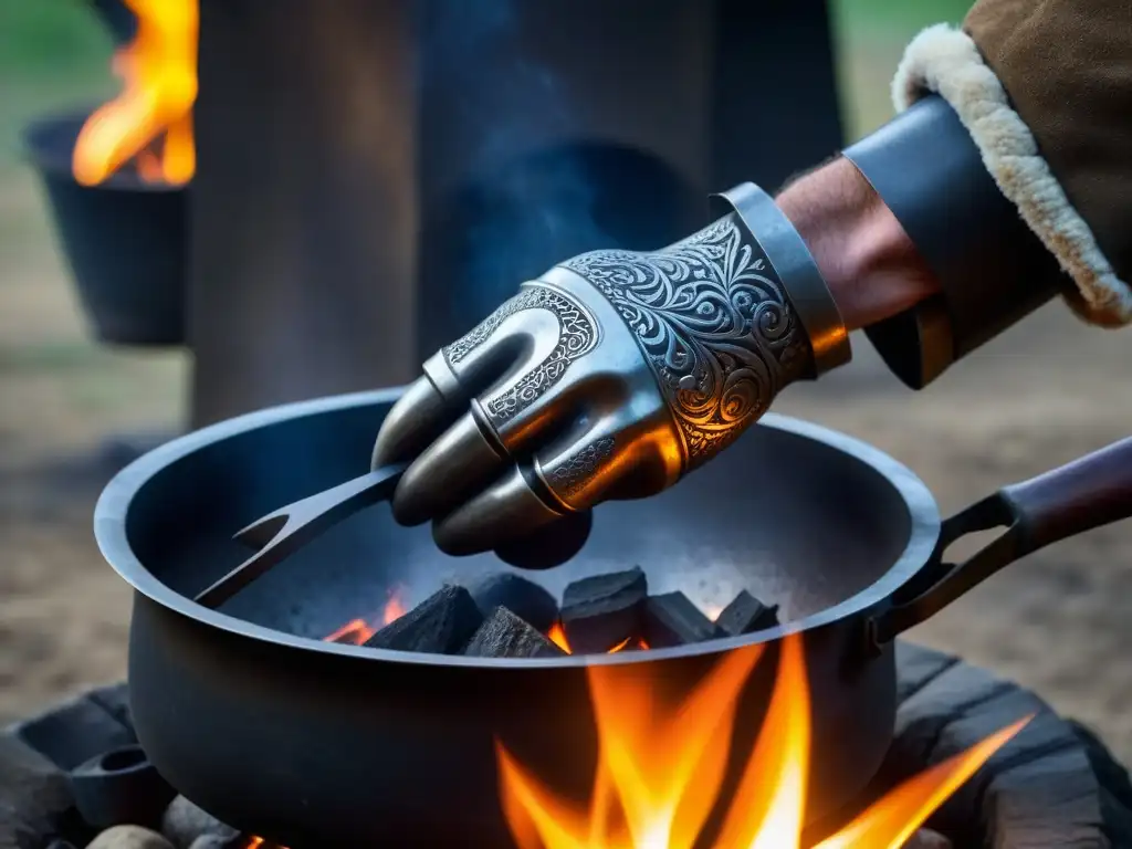 Un herrero experto forja utensilios históricos para cocinar sobre fuego ardiente