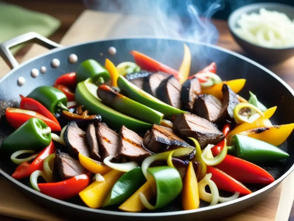 Deléitate con la historia culinaria de la cocina TexMex en esta sartén humeante llena de sabrosas fajitas