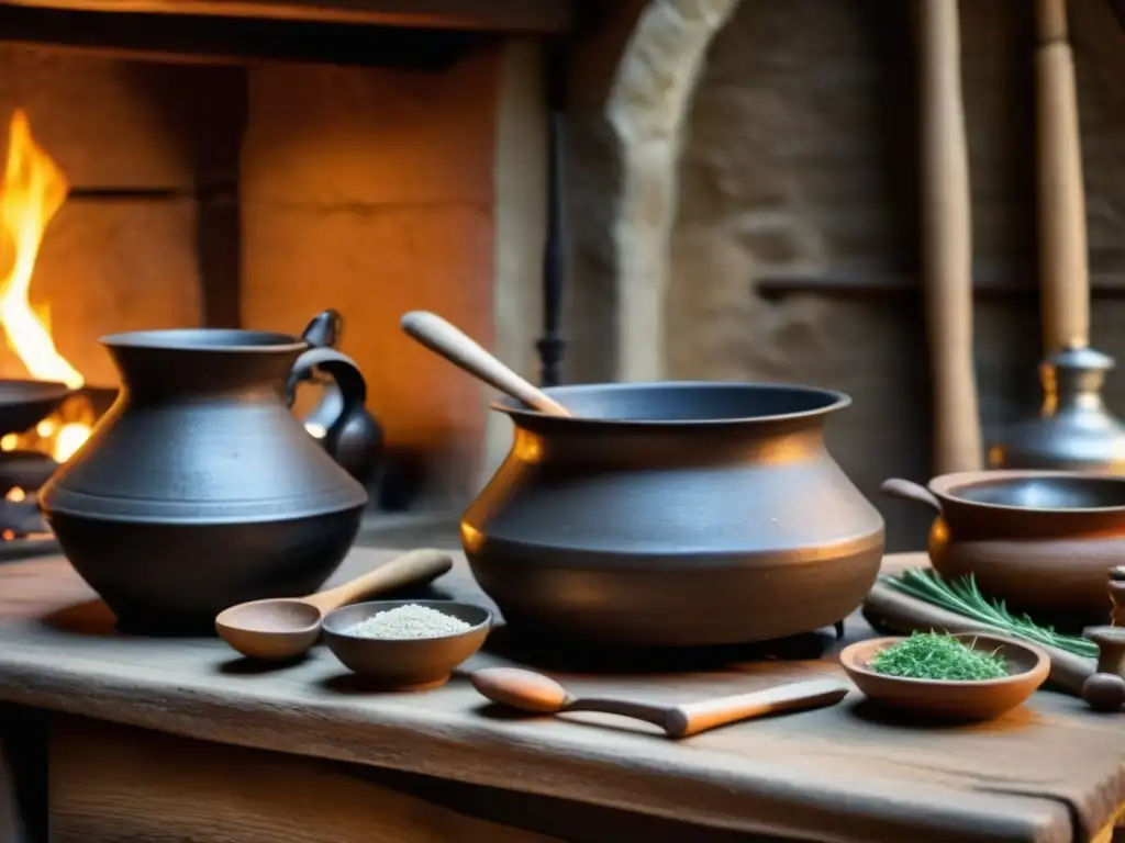 Entra en la historia culinaria medieval con recetas históricas, cultura y sabores de épocas pasadas en una cocina detallada y acogedora