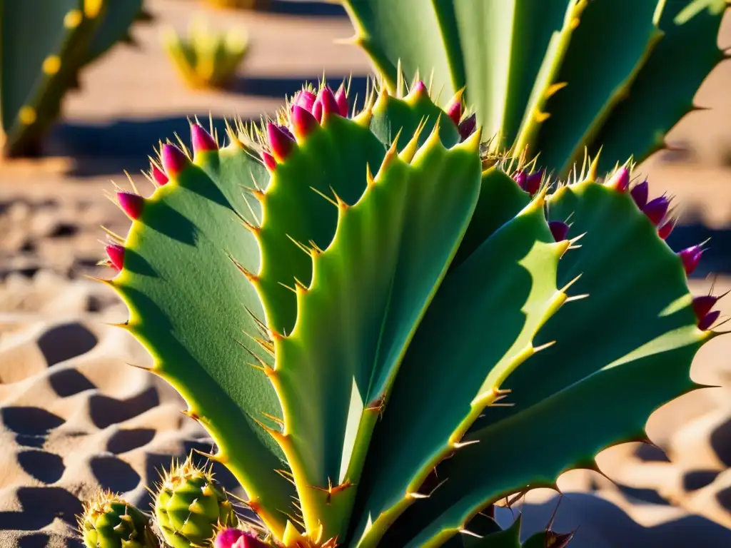 Historia de los higos chumbos en el desierto: Detalle vibrante de un cactus en el árido paisaje, resaltando su belleza y resistencia