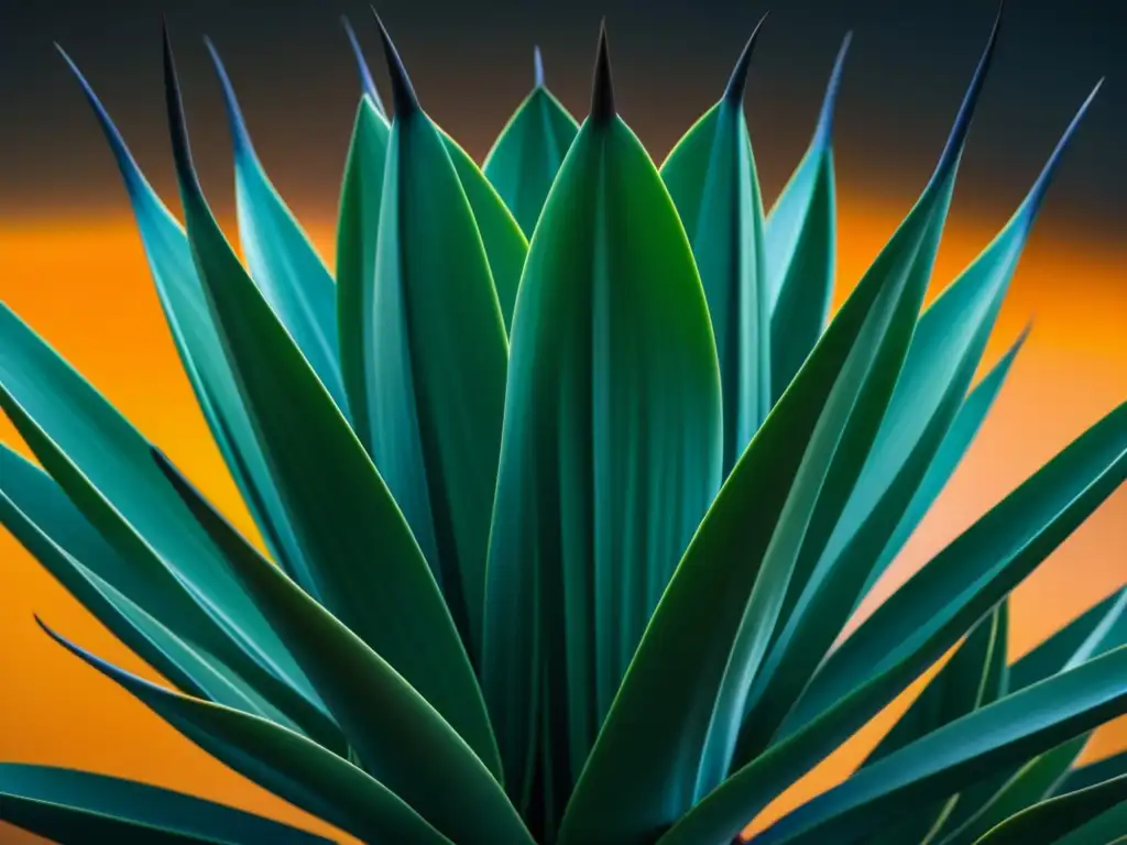 La imagen muestra la belleza rugosa de un agave maduro, resaltando el corazón de la planta con sus patrones simétricos