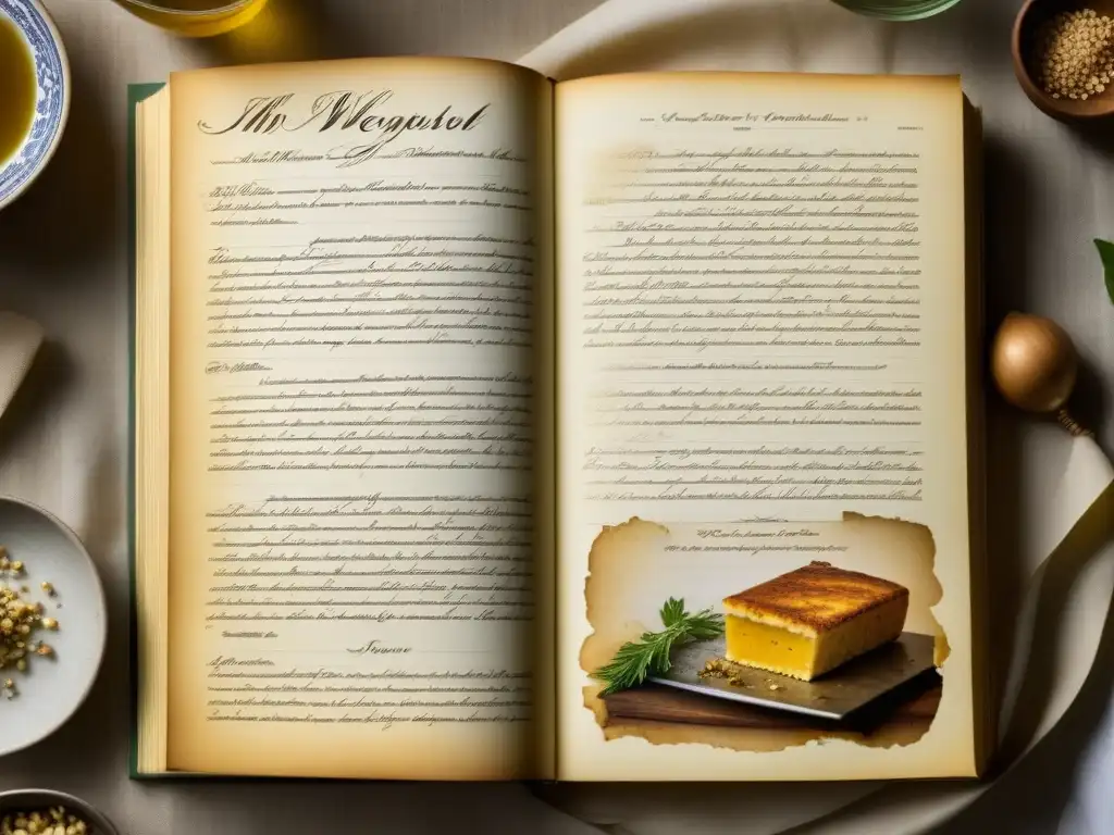 Una imagen detallada de un libro de cocina desgastado con receta regional