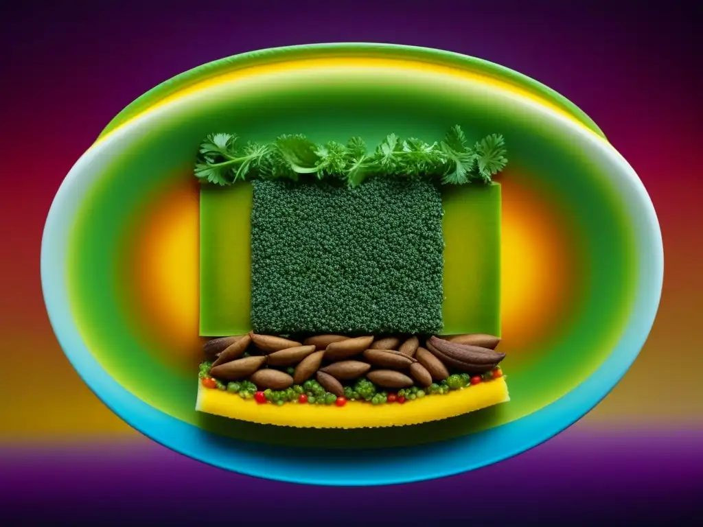 Una imagen detallada que muestra la evolución de platos sudamericanos bajo influencia europea, resaltando texturas y colores vibrantes