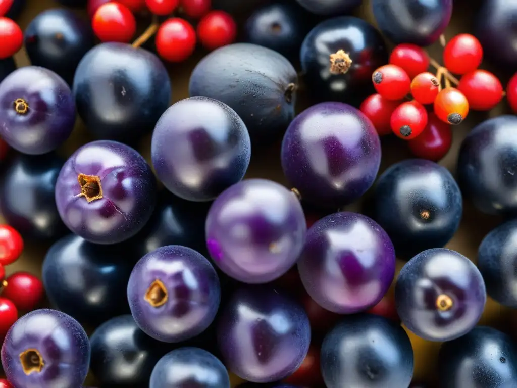 Una imagen detallada de maqui y rosa mosqueta en Patagonia, superalimentos vibrantes