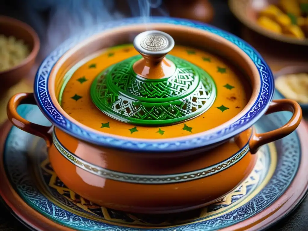 Una imagen detallada de un tagine marroquí tradicional en la estufa, capturando la esencia de la cocina morisca y la modernidad