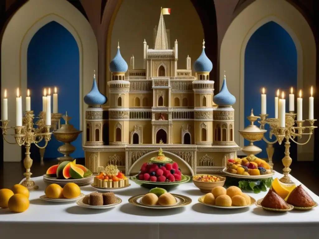 En la imagen, una mesa renacentista muestra un banquete exquisito que refleja la jerarquía social europea del siglo XVI