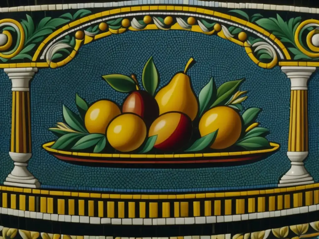 Imagen de un mosaico romano antiguo detallado con platos históricos gastronomía romana