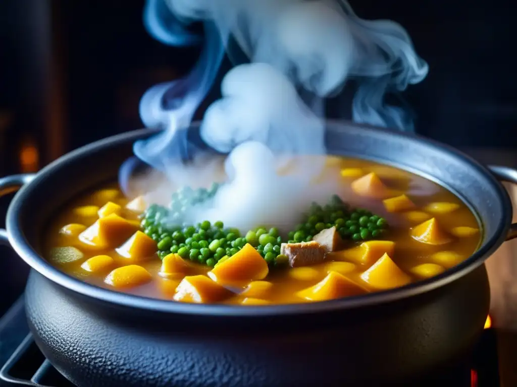 El impacto de la olla de hierro en la fusión de tradiciones gastronómicas, capturado en una imagen de cocina rústica