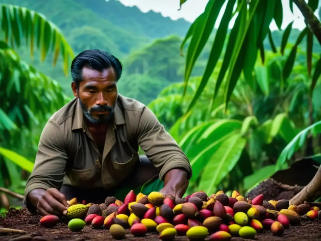 Importancia cultural del cacao en las Islas del Pacífico: recolección artesanal de cacao en exuberante selva