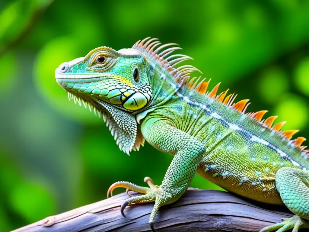 Una impresionante iguana verde en la selva maya, mostrando sus escamas y texturas