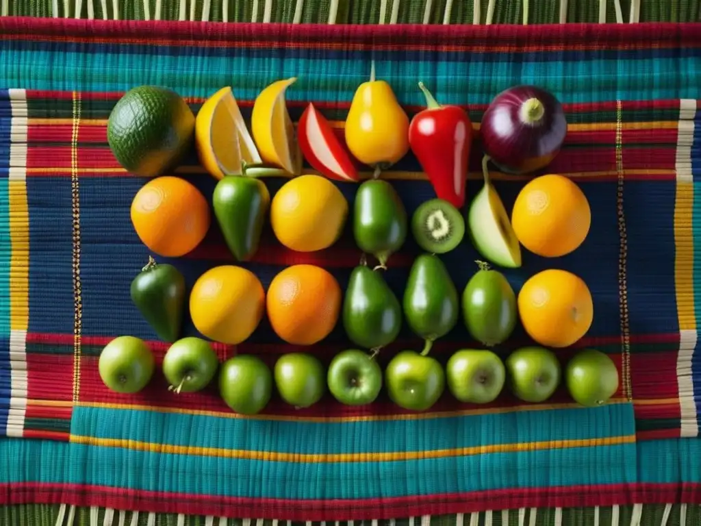 Increíbles técnicas incas de deshidratación de alimentos en frutas y verduras vibrantes sobre textiles incas