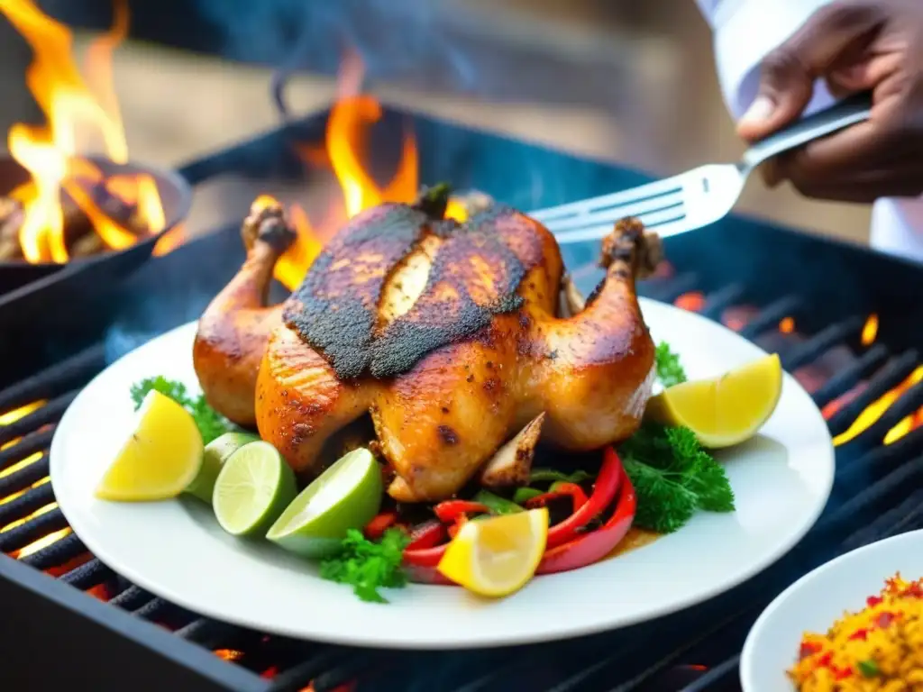 Influencia africana en cocina sudeste: Chef mozambiqueño sazona pollo piri piri con maestría, fusionando sabores y tradiciones culinarias