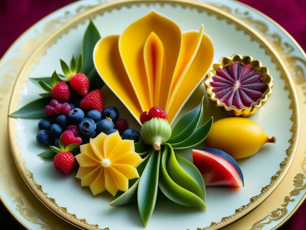 Influencia dieta Luis XIV historia: Plato de porcelana dorada con exquisitos manjares de la corte real francesa