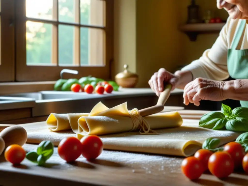 Influencia gastronomía italiana en Sudamérica: Nonna experta en cocina tradicional italiana haciendo pasta casera en acogedora cocina