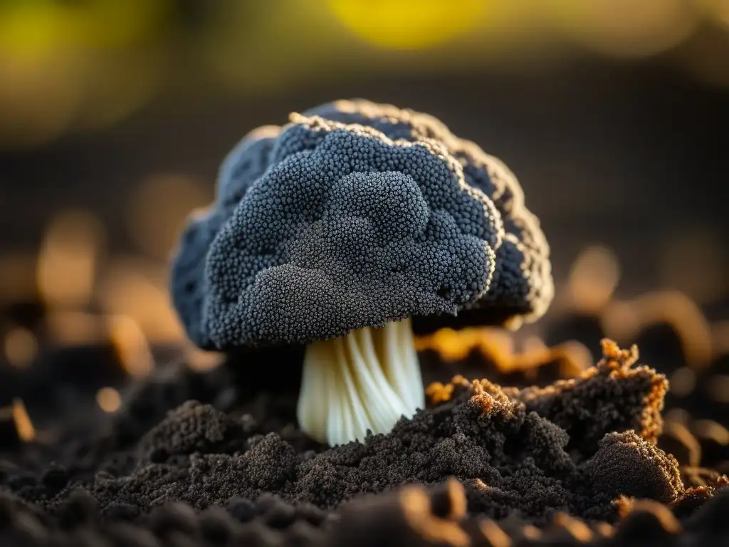 Una joya de la naturaleza: detallada imagen de una trufa negra sobre tierra forestal