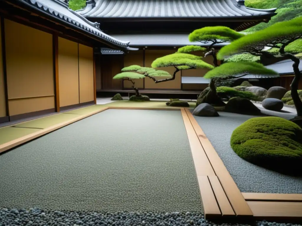 Jardín Zen en Kyoto durante el período Kamakura, influencia Budista