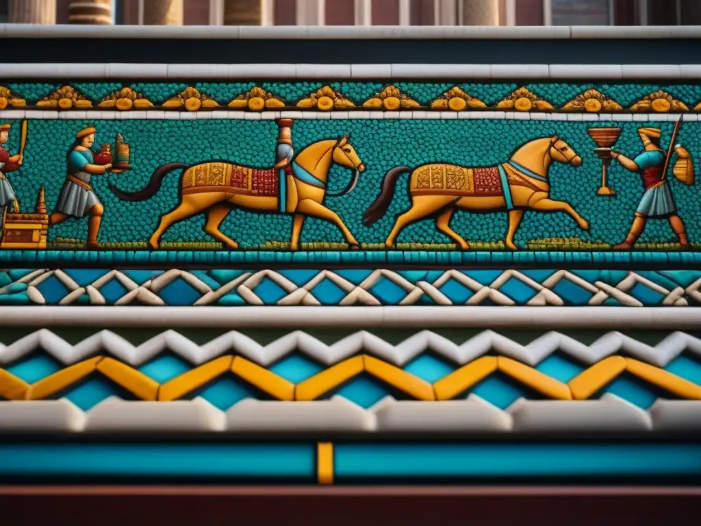 Una lujosa escena de banquete romano en mosaico, reflejando la opulencia y sofisticación de la cocina romana en la Europa medieval