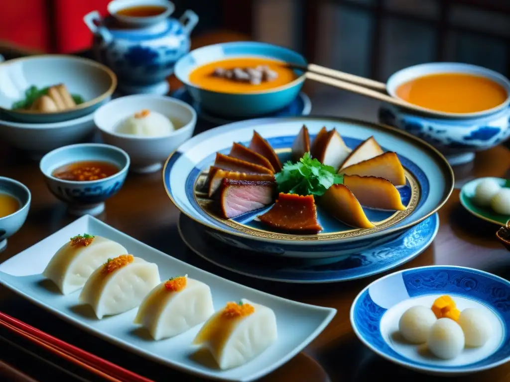 Banquete real de la dinastía Ming: opulencia histórica Una lujosa mesa real de la dinastía Ming con exquisitas recetas históricas