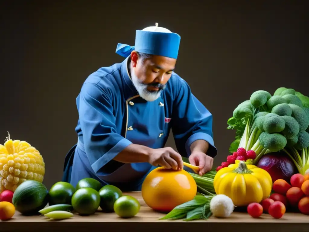 Un maestro artesano aplica técnicas antiguas de conservación a frutas y verduras, resaltando la historia y tradición